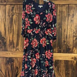 Robbie Bee womens dress size medium navy blue floral empire waist in GUC